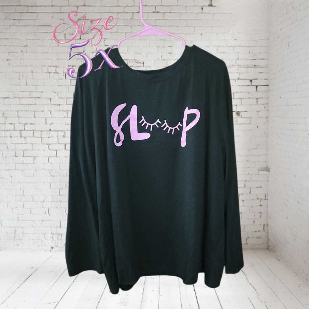 Black Long Sleeve TShirt with Sleep Print PLUS SIZE us 22w